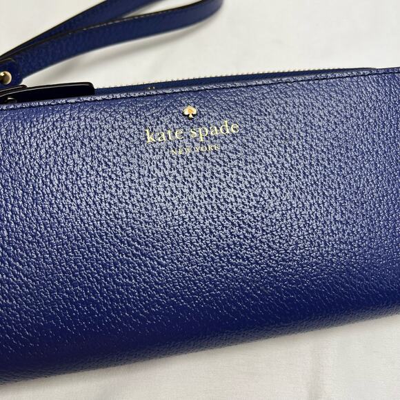 Kate Spade Madison Double Zip Saffiano Leather Wristlet Royal Blue Fits Phone - Picture 4 of 11